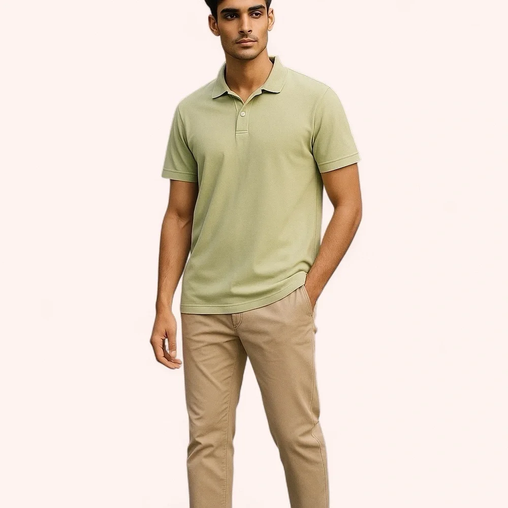 Banana Republic Luxury Touch Kiwi Green Cotton Collared Basic Polo Shirt Size XL